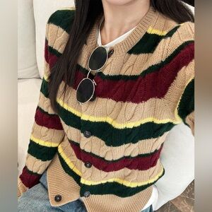 NEW Polo Ralph Lauren Women's Stripe Wool-Cashmere Cardigan Sweater Small